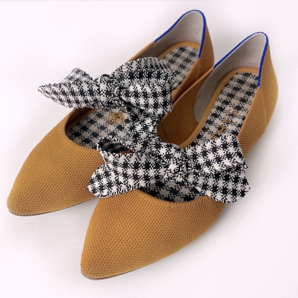 Rothy's Mustard Flats with Houndstooth Bow
